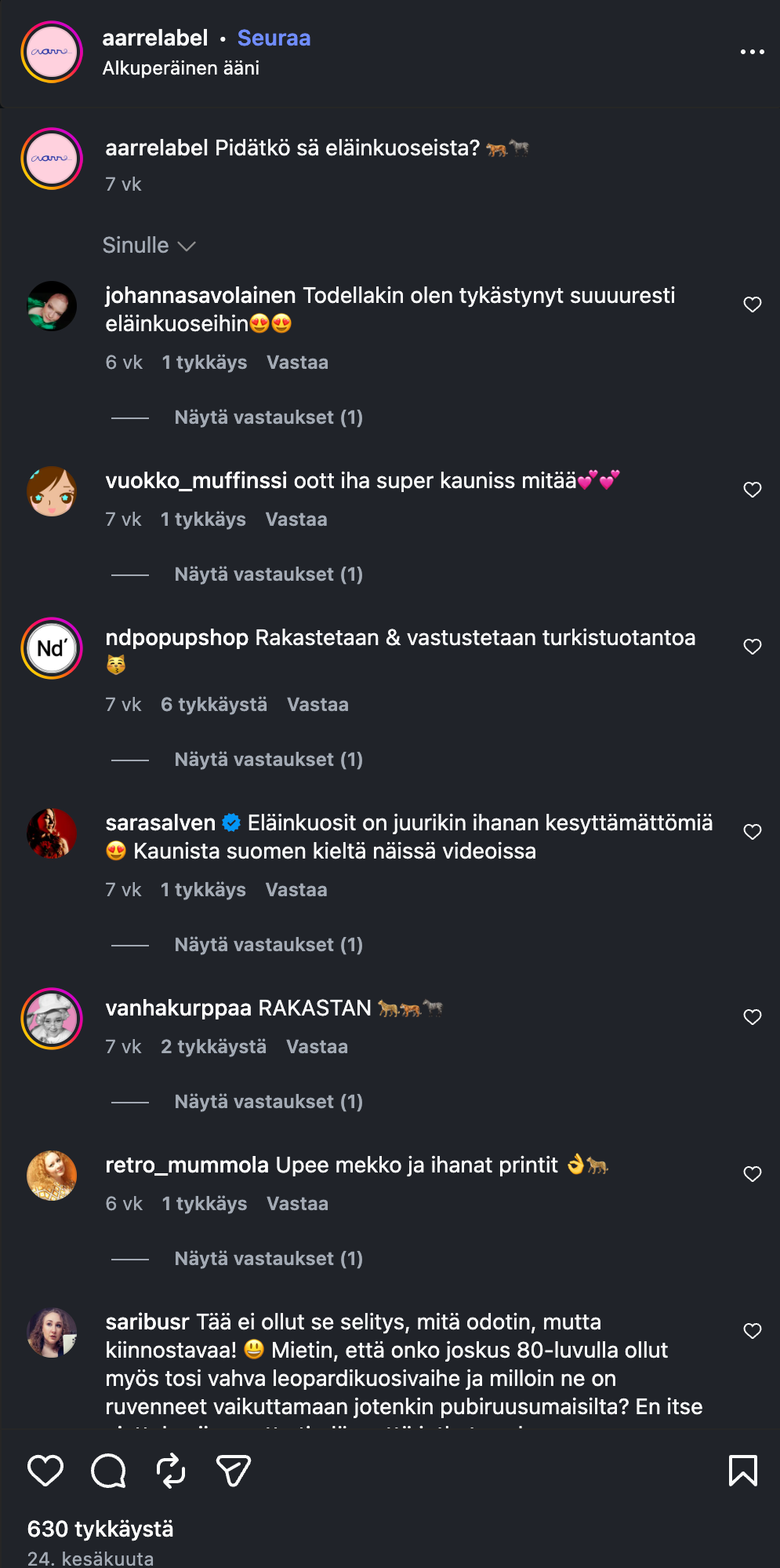 Aarrelabel – kommentteja Instagramissa (3)